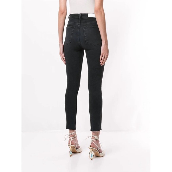 RE/DONE Originals High Rise Ankle Crop Jeans Faded‎ Black 25 Raw Hem Button Fly - Picture 1 of 11